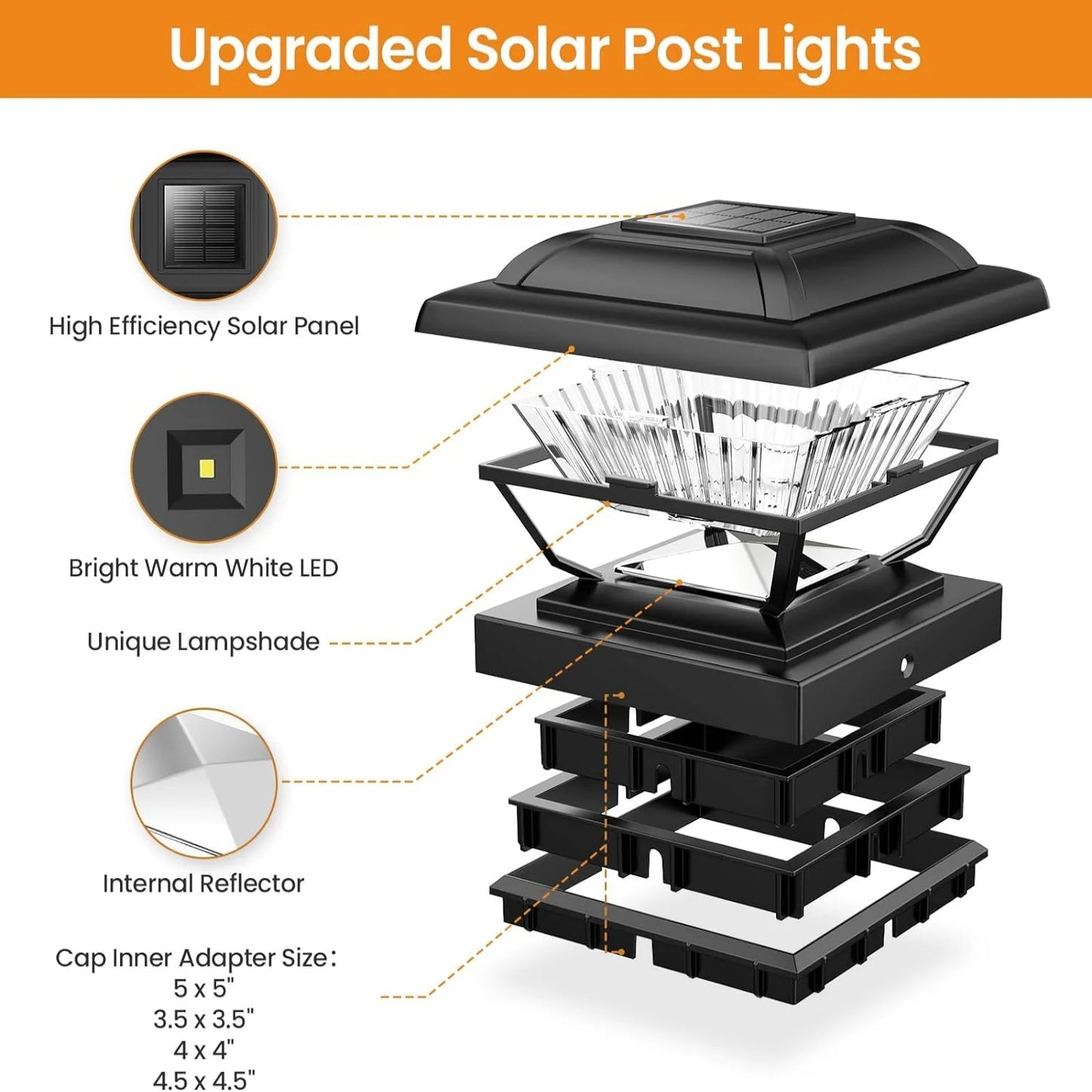6/12 3.5x3.5-5.5x5.3 Pack Solar Post Cap Lights