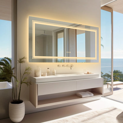 Extra Large Rectangle Bathroom Mirror LED Vanity Dimmable Backlit Anti-Fog Memory with Front and Backlight Shatter-Proof