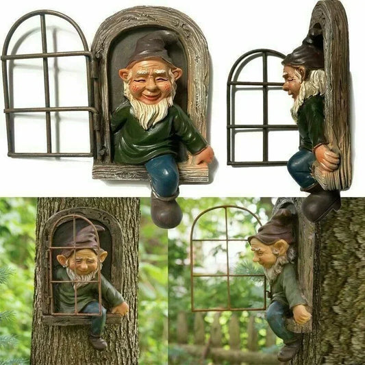 Garden Gnome Statue Elf Out Tree Hugger