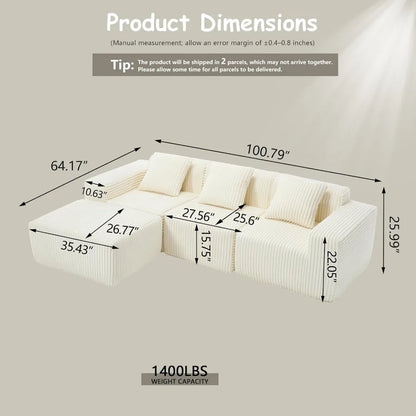L-Shaped Free Combination Sofa，Couch Corduroy Sectional Sofa 4Seater Corner Couch Deep Seat Floor Sofá for Living Room Apartment