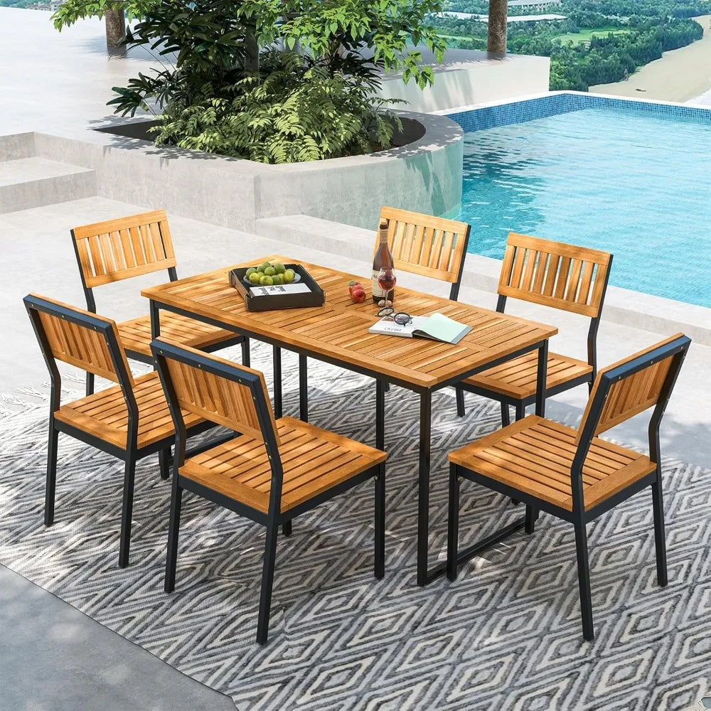 7 Piece OutdoorMetal Frame, Dining Set, W/ Umbrella Hole