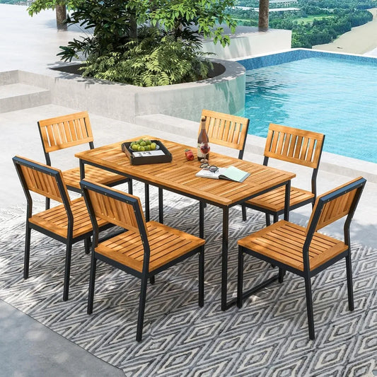 7 Piece OutdoorMetal Frame, Dining Set, W/ Umbrella Hole
