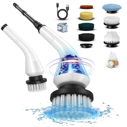Electric scrubber with 8 Replaceable Brush Heads & Detachable Extension Handle
