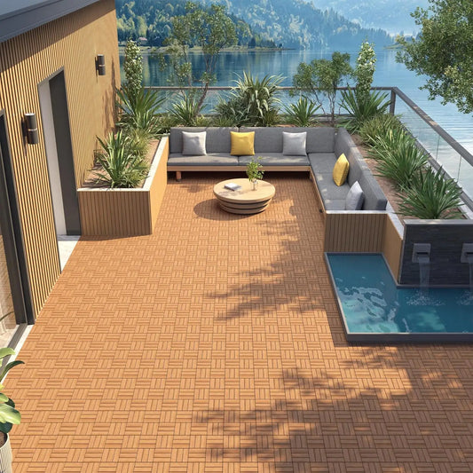 54pcs Hardwood Interlocking Patio Deck Tiles 12'' x12'' Indoor