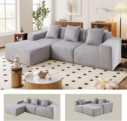 L-Shaped Free Combination Sofa，Couch Corduroy Sectional Sofa 4Seater Corner Couch Deep Seat Floor Sofá for Living Room Apartment