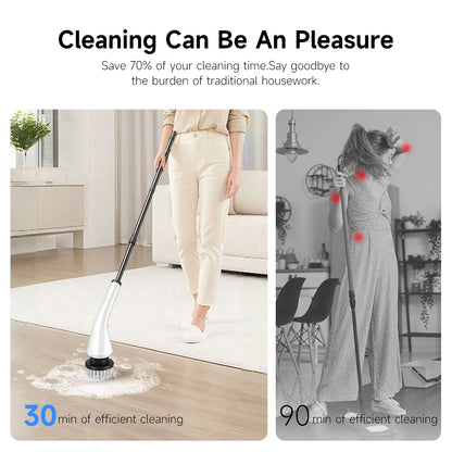 Electric scrubber with 8 Replaceable Brush Heads & Detachable Extension Handle