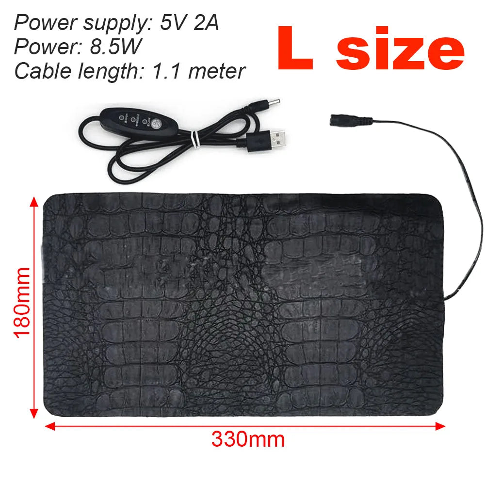 USB Pet Heating Pad Reptile Heat Mat Electric Blanket Heater Incubator Mat Insulation Pad 3 Levels Adjustable Temperature