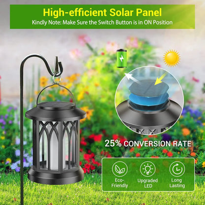 2/4 Pack Upgraded Flickering Flame Solar Lanterns Lights Outdoor, Solar Powered Lanterns for Yard Garden Decor, Black