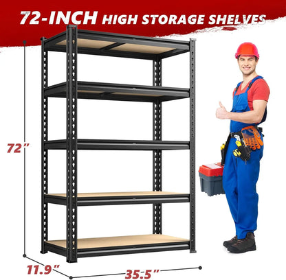 2020LBS Storage Shelves 5 Tier Garage Shelving Heavy Duty Adjustable Garage Shelves, 35.5" W x 11.9" D x 72" H, Black