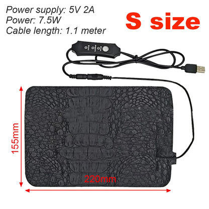 USB Pet Heating Pad Reptile Heat Mat Electric Blanket Heater Incubator Mat Insulation Pad 3 Levels Adjustable Temperature