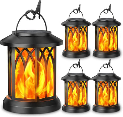 2/4 Pack Upgraded Flickering Flame Solar Lanterns Lights Outdoor, Solar Powered Lanterns for Yard Garden Decor, Black