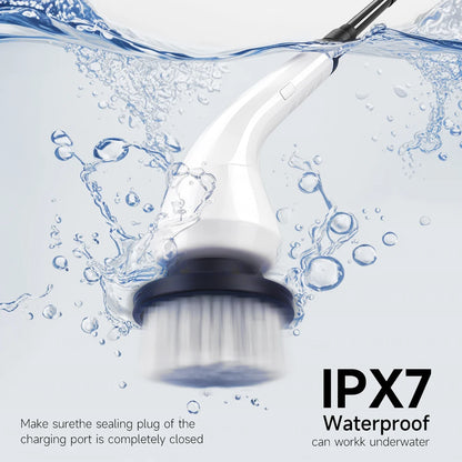 Electric scrubber with 8 Replaceable Brush Heads & Detachable Extension Handle