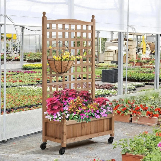 2pcs 50" H Raised Garden Bed with Trellis & Wheels