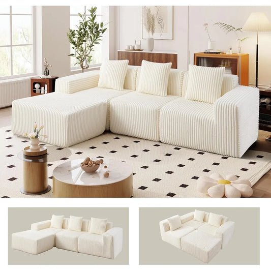 L-Shaped Free Combination Sofa，Couch Corduroy Sectional Sofa 4Seater Corner Couch Deep Seat Floor Sofá for Living Room Apartment