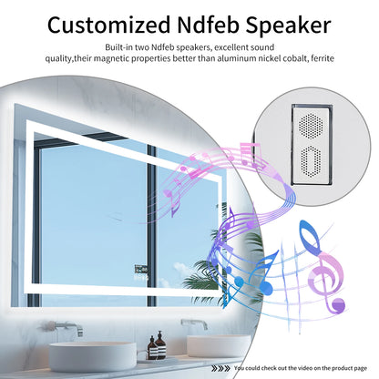 LED Lighted Bathroom Mirror with Bluetooth Speaker Smart LED Vanity Makeup Wall Mounted Mirrors 3 Lights Setting Anti-Fog RBG