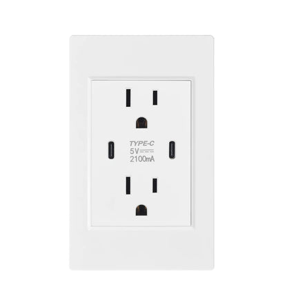 US Standard Wall Socket with USB Type-C Charging Port 5V 2.1A, 118*72mm PC Panel