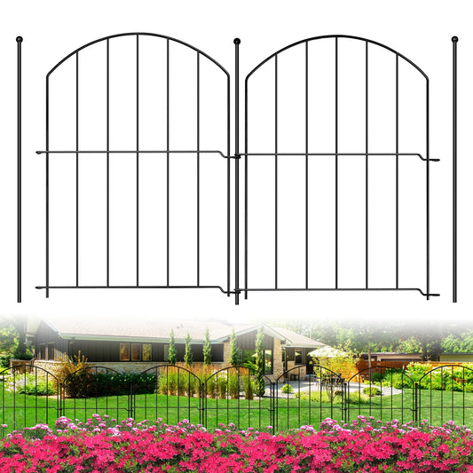 10 PCS, 17in(H) X 10ft(L) Arched No Dig Garden Fence Border with Metal Posts for Small Dog & Rabbit