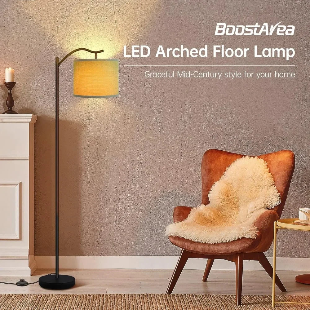 9W LED Arched Floor Lamp with Linen Shade,3 Brightness Levels