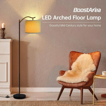 9W LED Arched Floor Lamp with Linen Shade,3 Brightness Levels