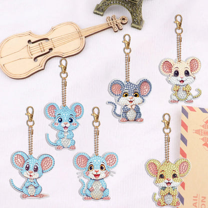 6PCS Diamond Art Cute Kitten Keychain Pendant Mandala