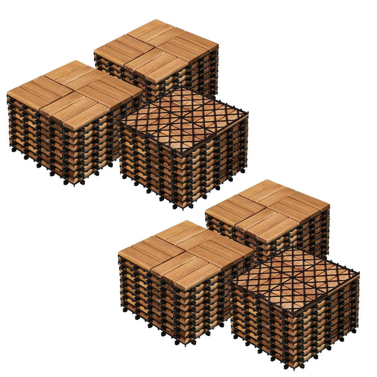 54pcs Hardwood Interlocking Patio Deck Tiles 12'' x12'' Indoor